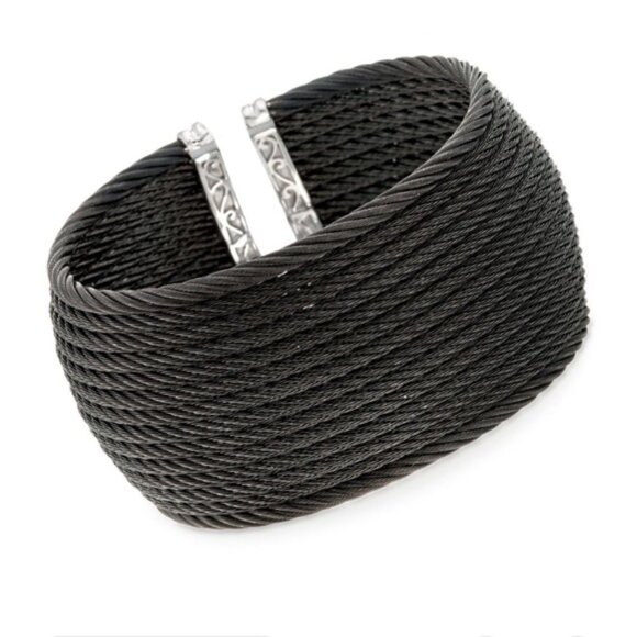 ALOR Designer Black 18 Row Cable Bracelet Bangle Cuff 18K - Picture 1 of 7